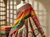 image of a traditional Jaipuri saree with intricate Bandhani and block print designs, showcasing the vibrant Rajasthani style.