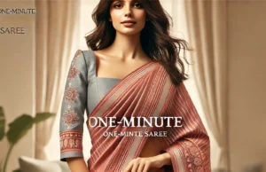 Here's a cover image of a woman wearing a one-minute saree, perfect for showcasing its ease and elegance on a website or blog. The image captures the saree's beauty and simplicity in a graceful, confident pose.