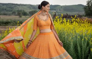 a beautiful indian women in Bandhani Lehenga