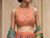 a indian beautiful women in crop top blouse for lehenga